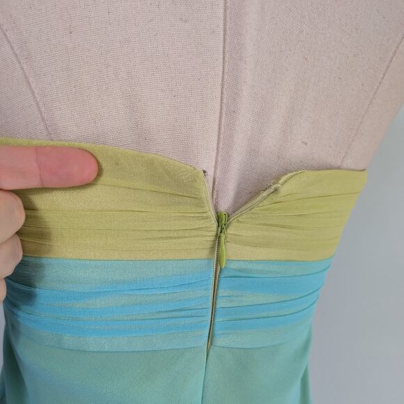 Vintage Prom Dress Maxi Gown 2P Blue Yellow Y2K Silk Fairy Babydoll Empire Split - Picture 12 of 12